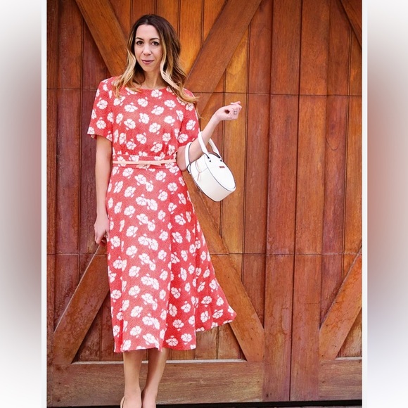 Boden Dresses & Skirts - Boden Ruth Coral and White Floral Print Midi Dress Size 16R